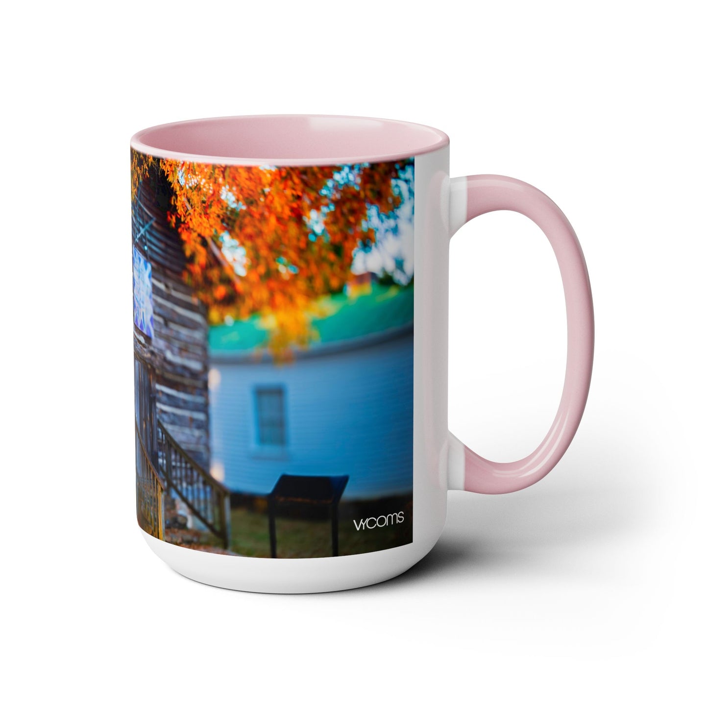 Two Tone Ceramic, 15oz Coffee Mug, Printed with a High-Res Beautiful Roxboro, NC Country Landscape.