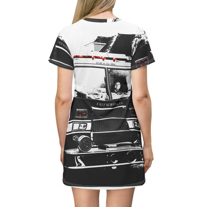 Firetruck Photo T‑Shirt Dress — Vintage Emergency Vehicle Graphic