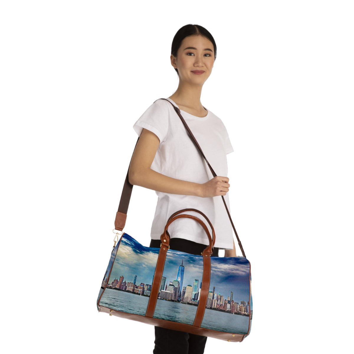 Waterproof Travel Bag — Skyline Print Duffel with NYC Cityscape