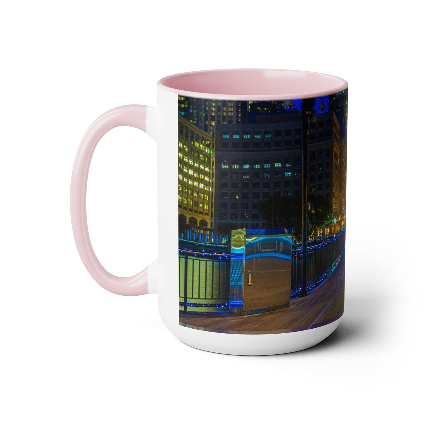 Two Tone, 15oz Ceramic Coffee Mug, Printed with a High-Res Beautiful Urban Landscape from Exchange Place, New Jersey.