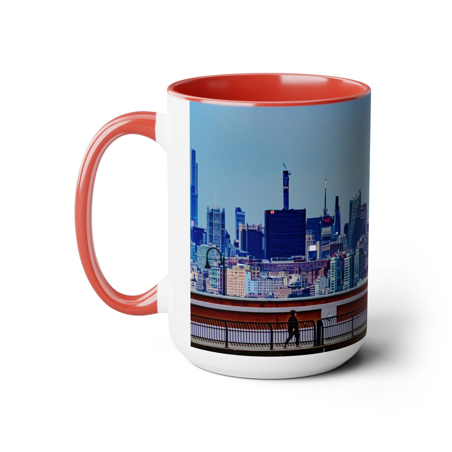 Two Tone Ceramic, 15oz Coffee Mug, Printed with a High-Res Elegant New York Sky Line Image