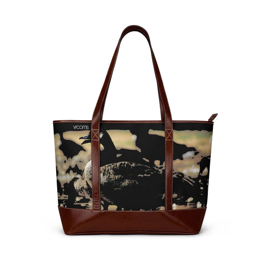 Vintage Noir Floral Tote Bag — Chic Leather-Trimmed Everyday Handbag