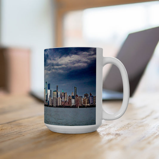 White15oz Ceramic Coffe Mug, Printed with a High-Res Elegant New York Sky Line Image