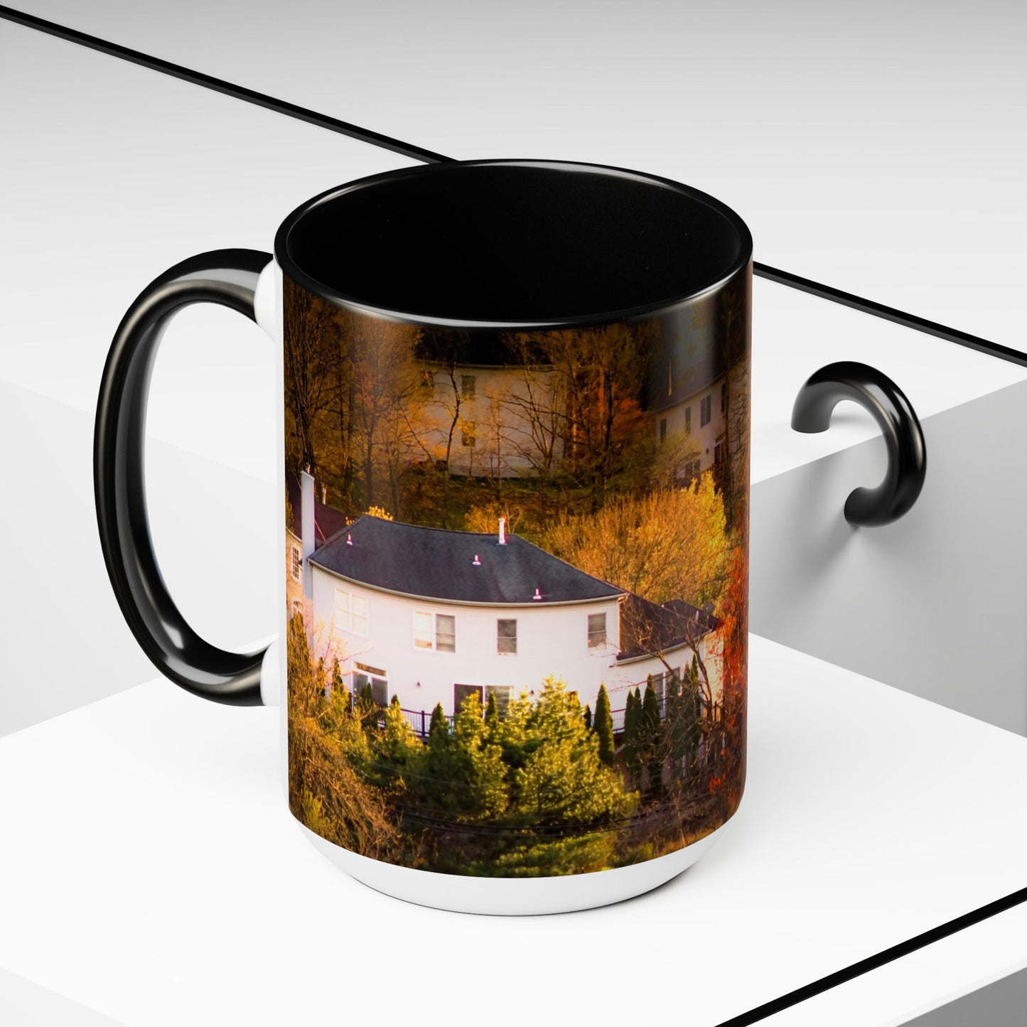 Two Tones, 15oz Ceramic Coffe Mug with Elegant High-Res, Full Color Natural Landscape Image.