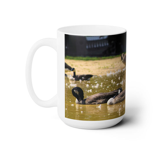 Elegant 15oz Ceramic Coffee Mug printed with beautiful wild ducks scene.