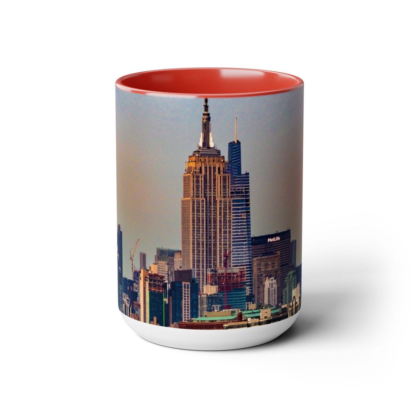 Two Tone 15oz Ceramic,  Coffee Mug, Printed with a High-Res Elegant Image of  New  York City View.