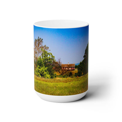 Elegant 15oz Ceramic Coffee Mug printed with a beautiful image of a country side.