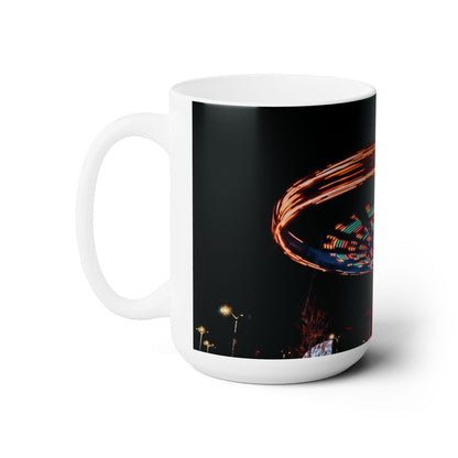 Elegant 15oz Ceramic Coffee Mug printed with a beautiful image of a town fair.