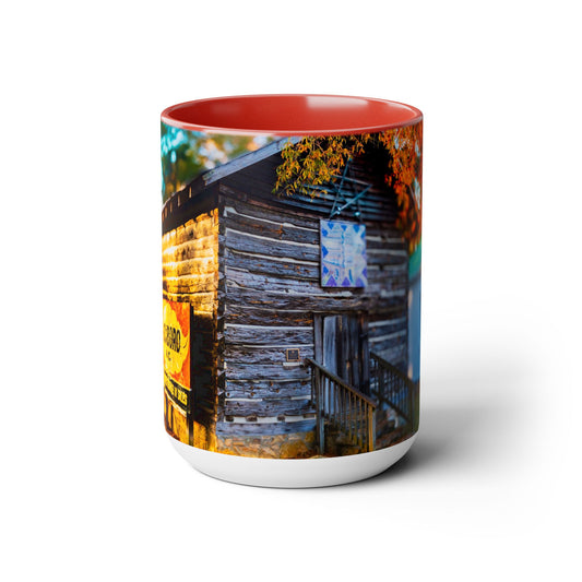 Two Tone Ceramic, 15oz Coffee Mug, Printed with a High-Res Beautiful Roxboro, NC Country Landscape.
