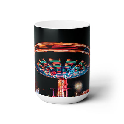 Elegant 15oz Ceramic Coffee Mug printed with a beautiful image of a town fair.