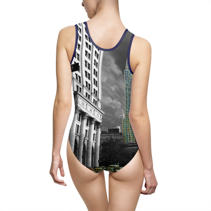 Manhattan Gotham Perspective – Monochromatic Skyline Swimsuit