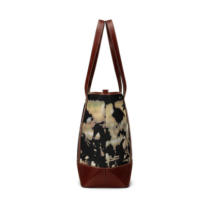 Vintage Noir Floral Tote Bag — Chic Leather-Trimmed Everyday Handbag