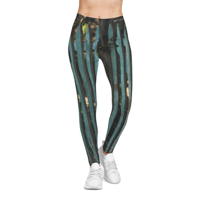 Teal Vintage Fence Pattern Leggings — Women's Casual