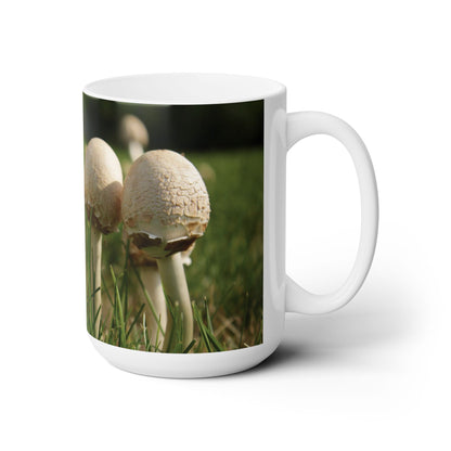 Elegant 15oz Ceramic Coffee Mug with beautiful mushrooms image.