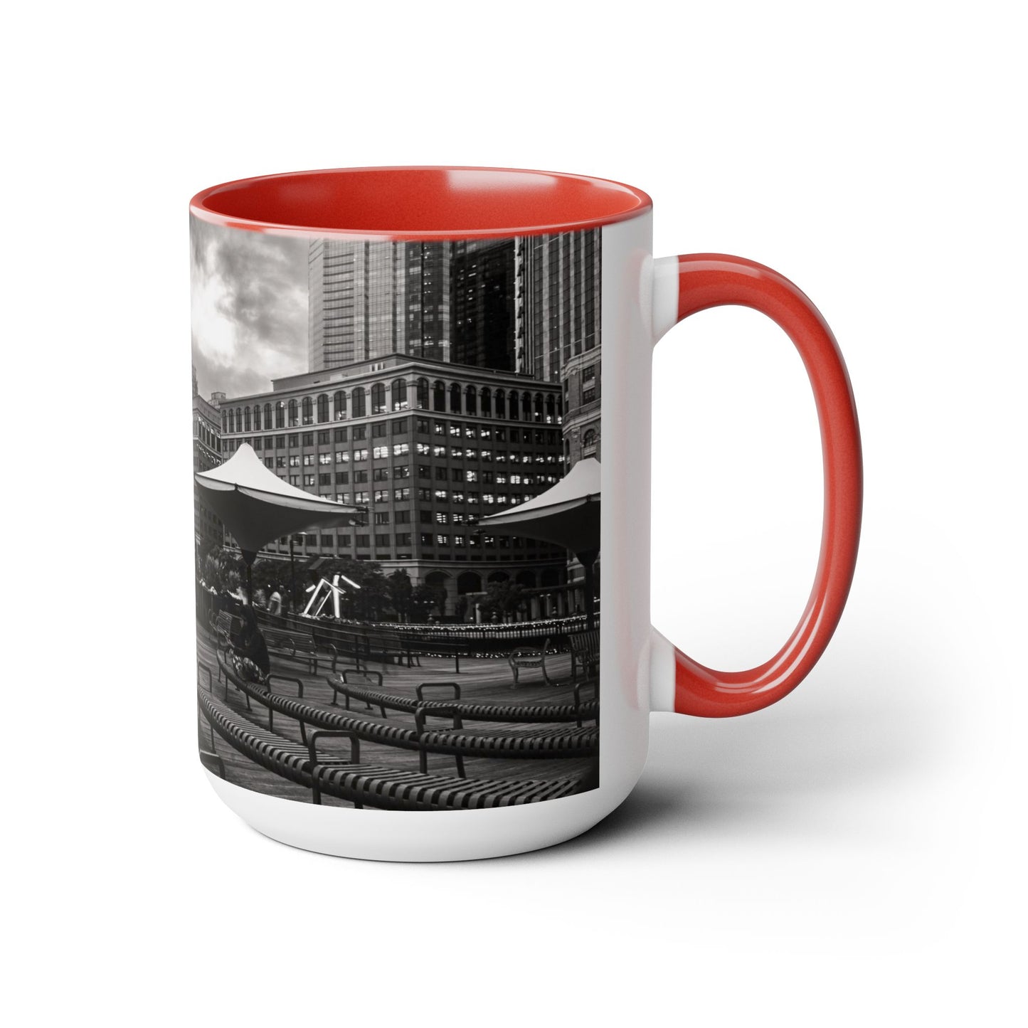 Two Tone 15oz Ceramic, Coffe Mug, Printed with a High-Res Beautifull Urban Landscape.