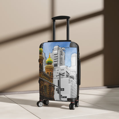Cityscape Carry-On Suitcase — Vintage Church & Modern Skyline Travel Luggage