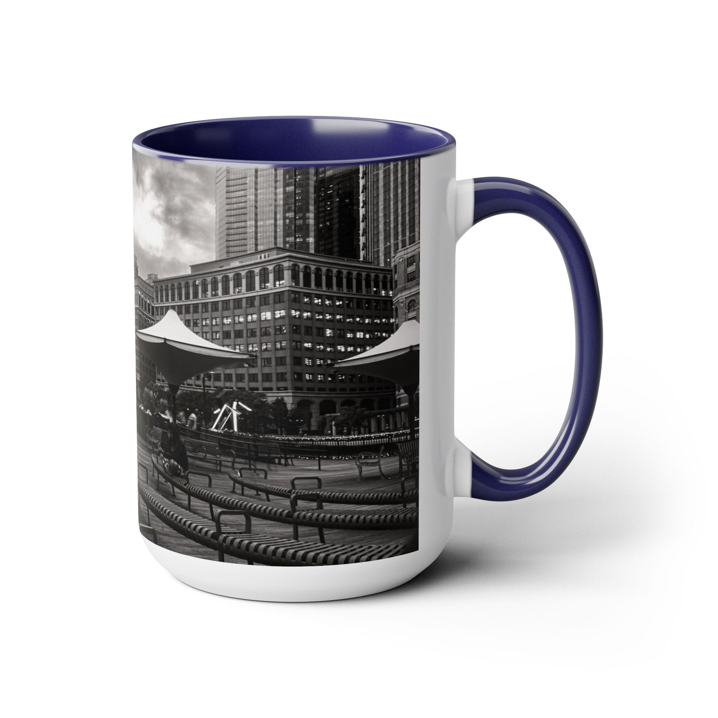 Two Tone 15oz Ceramic, Coffe Mug, Printed with a High-Res Beautifull Urban Landscape.