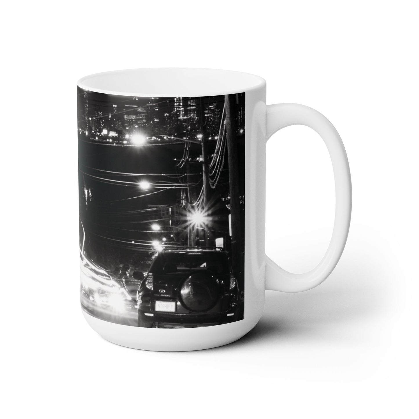 Elegant 15oz Ceramic Coffe Mug Printed With Beautifull Night Urban Photo.