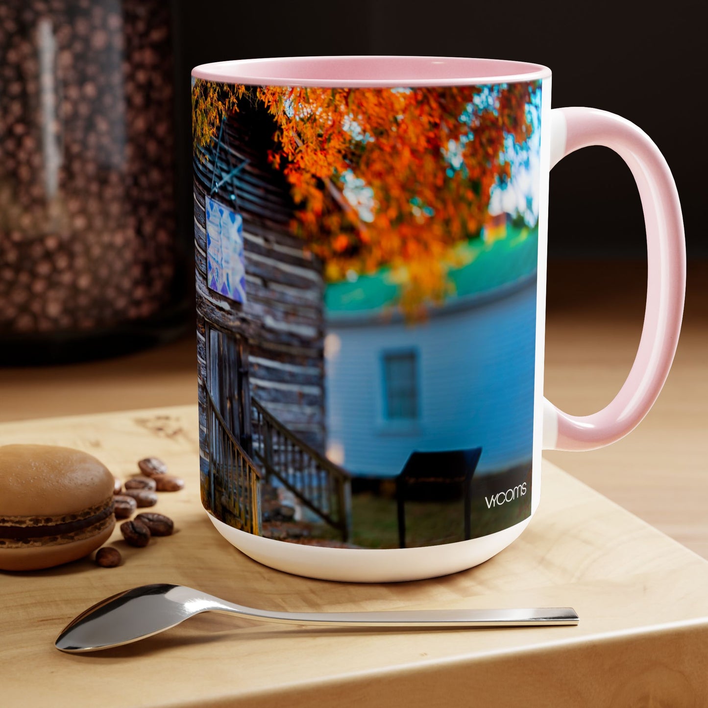 Two Tone Ceramic, 15oz Coffee Mug, Printed with a High-Res Beautiful Roxboro, NC Country Landscape.