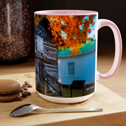 Two Tone Ceramic, 15oz Coffee Mug, Printed with a High-Res Beautiful Roxboro, NC Country Landscape.