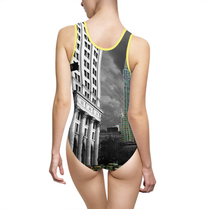 Manhattan Gotham Perspective – Monochromatic Skyline Swimsuit