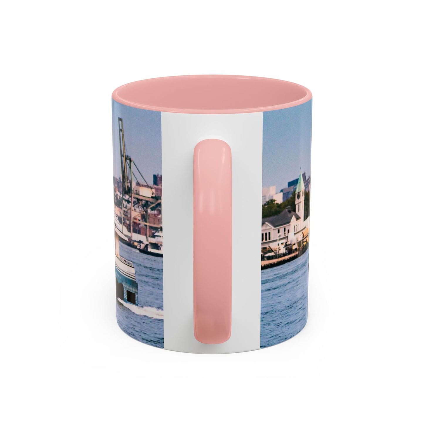 Two Tone 11oz Ceramic, Coffe Mug, Printed with a High-Res Elegant Image of a Boat at the Hudson River, New York.