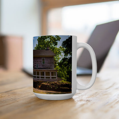 Elegant 15oz Ceramic Coffee Mug printed with a beautiful image of a country site house.