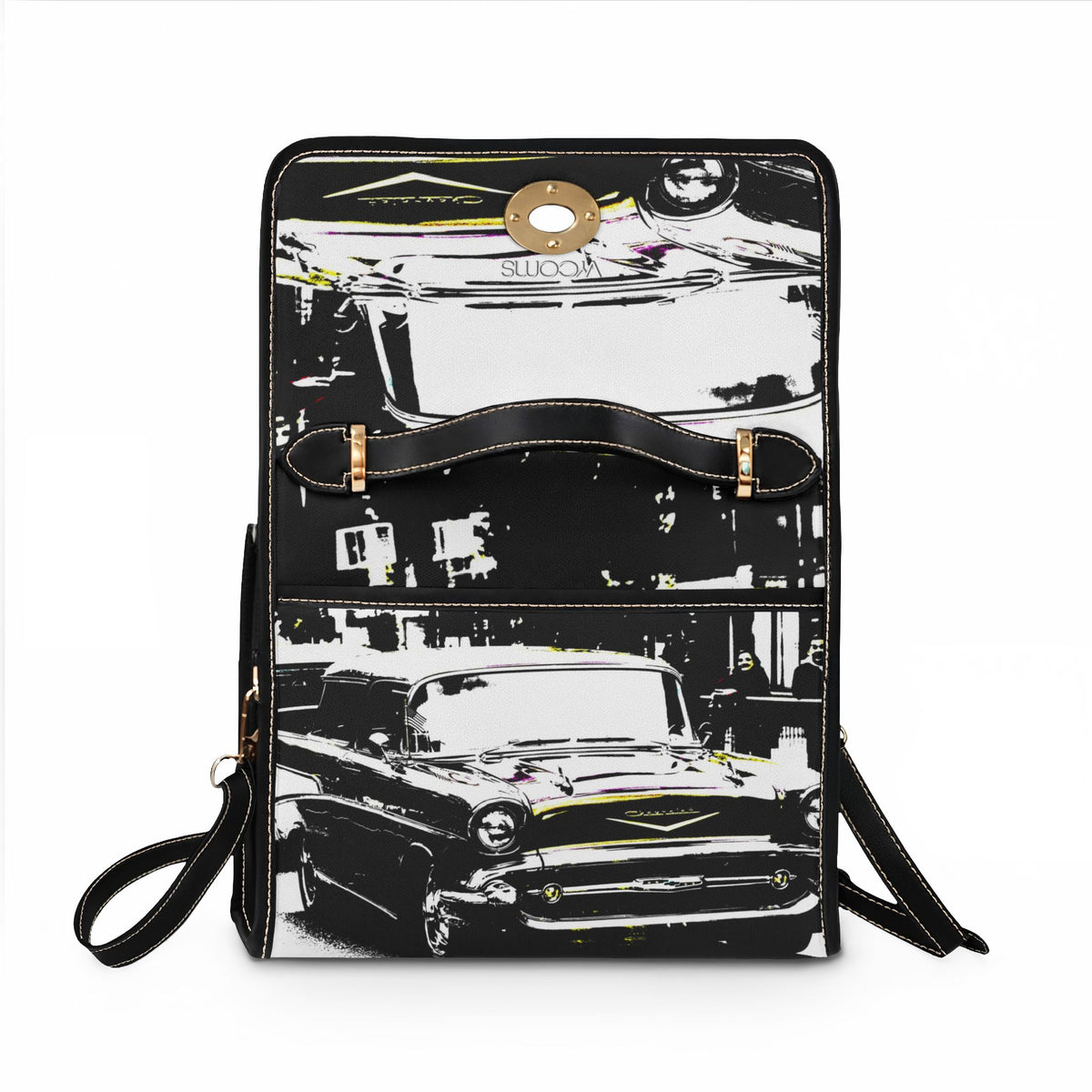 Bolso de lona impermeable con diseño de coche vintage rojo de los años 50