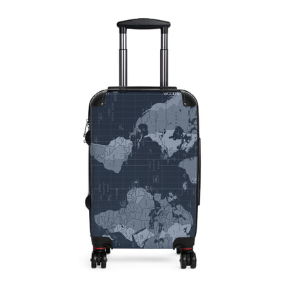 World Map Carry-On Suitcase - Vintage Navy Travel Luggage