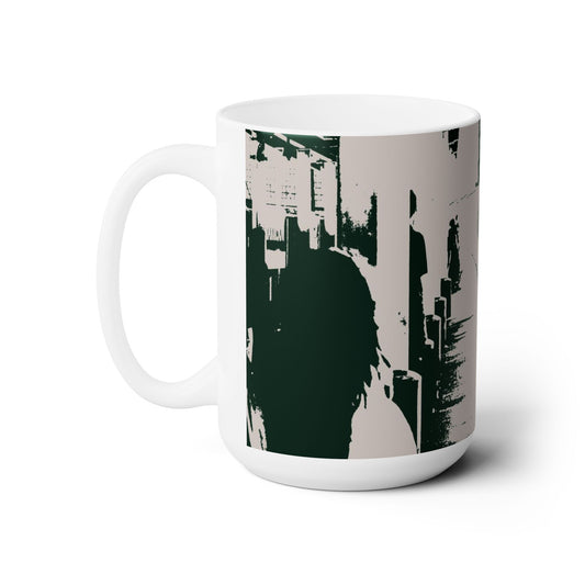 Elegante taza de café de cerámica de 15 oz impresa con una hermosa imagen de un tren.