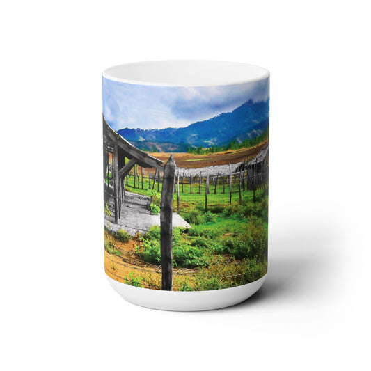 Elegant 15oz Ceramic Coffee Mug printed with a beautiful country landscape image. Guayajayuco, Dominican Republic.