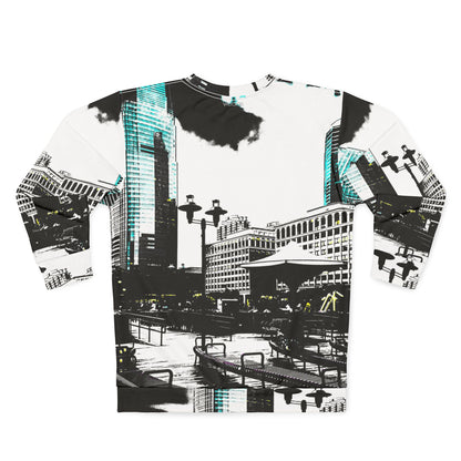 Glass Skyscraper Cityscape Sweatshirt — Urban Skyline Graphic Crewneck