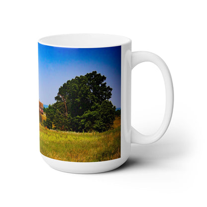 Elegant 15oz Ceramic Coffee Mug printed with a beautiful image of a country side.