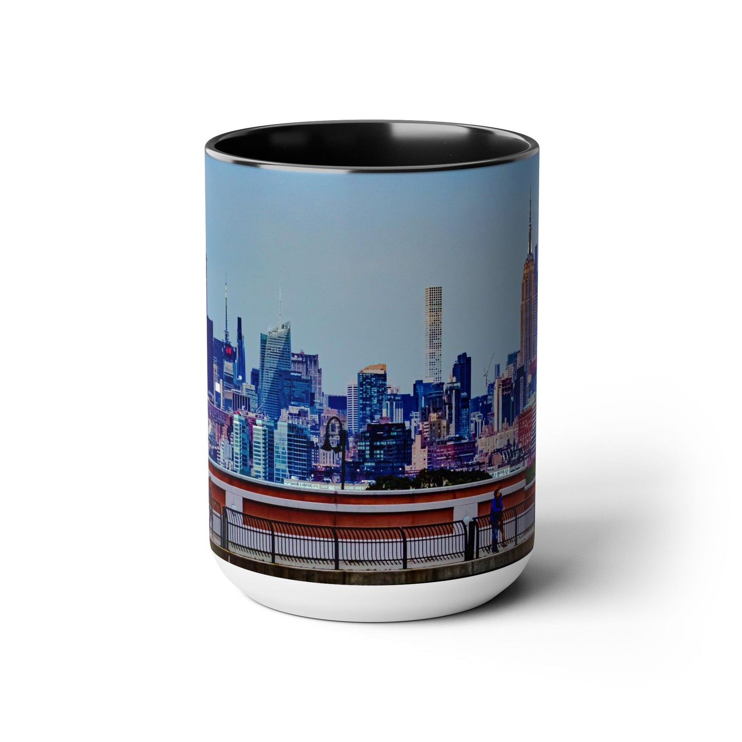Two Tone Ceramic, 15oz Coffee Mug, Printed with a High-Res Elegant New York Sky Line Image