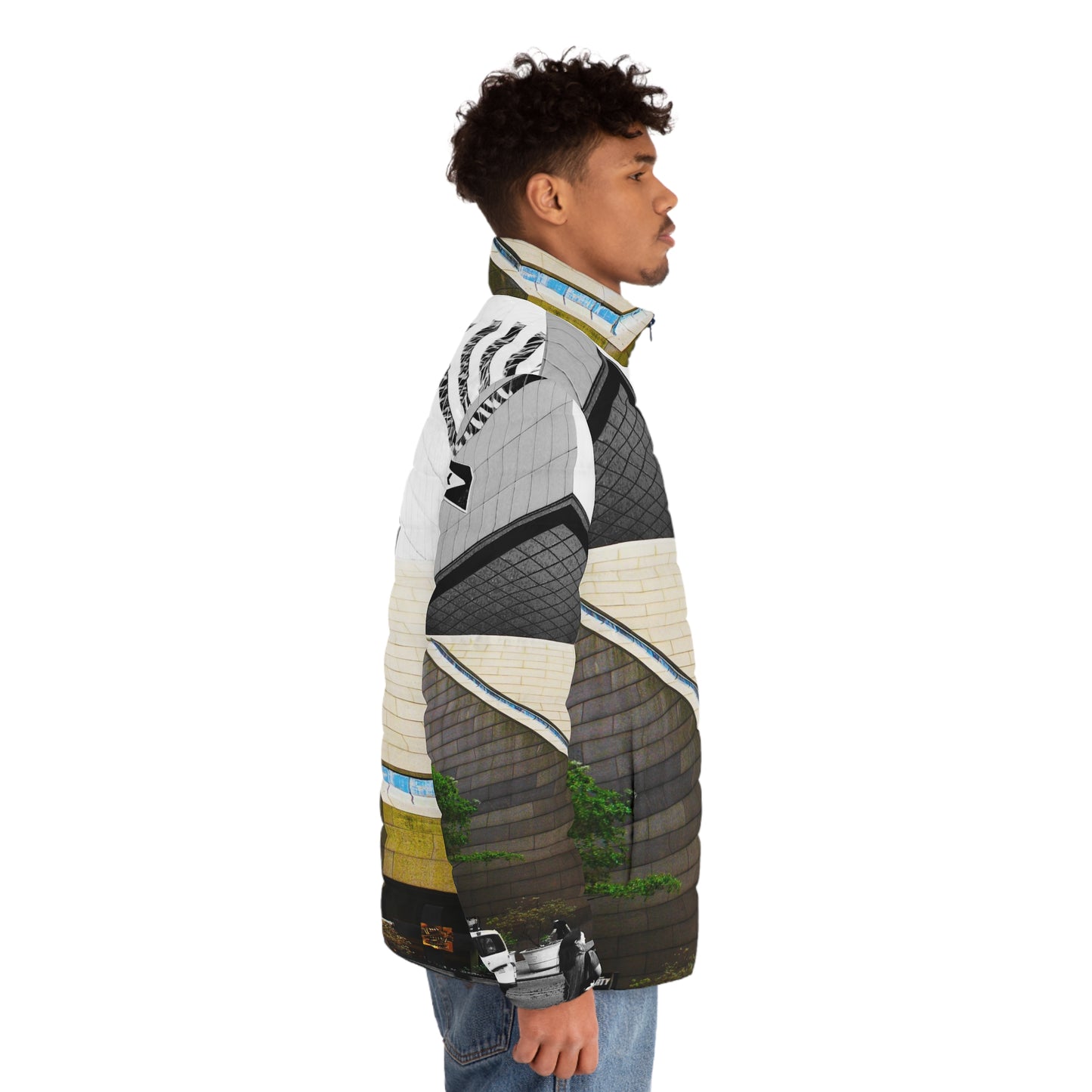 New York Architectural Puffer Jacket — Middle Town Modern Concrete Church