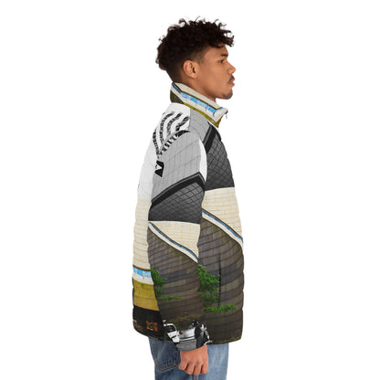 New York Architectural Puffer Jacket — Middle Town Modern Concrete Church