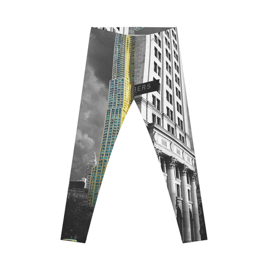 Leggings para mujer con paisaje urbano de Nueva York: rascacielos monocromático