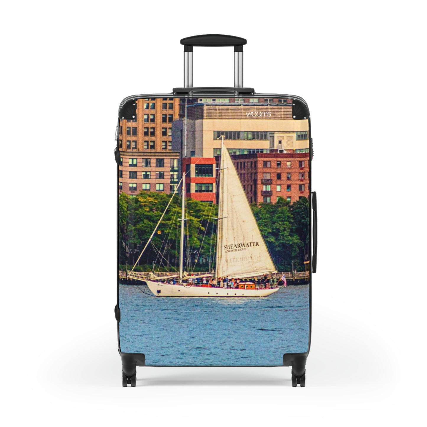 Sailboat Harbor Carry-On Suitcase — Nautical Travel Luggage with City Marina Print