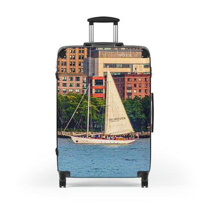 Sailboat Harbor Carry-On Suitcase — Nautical Travel Luggage with City Marina Print