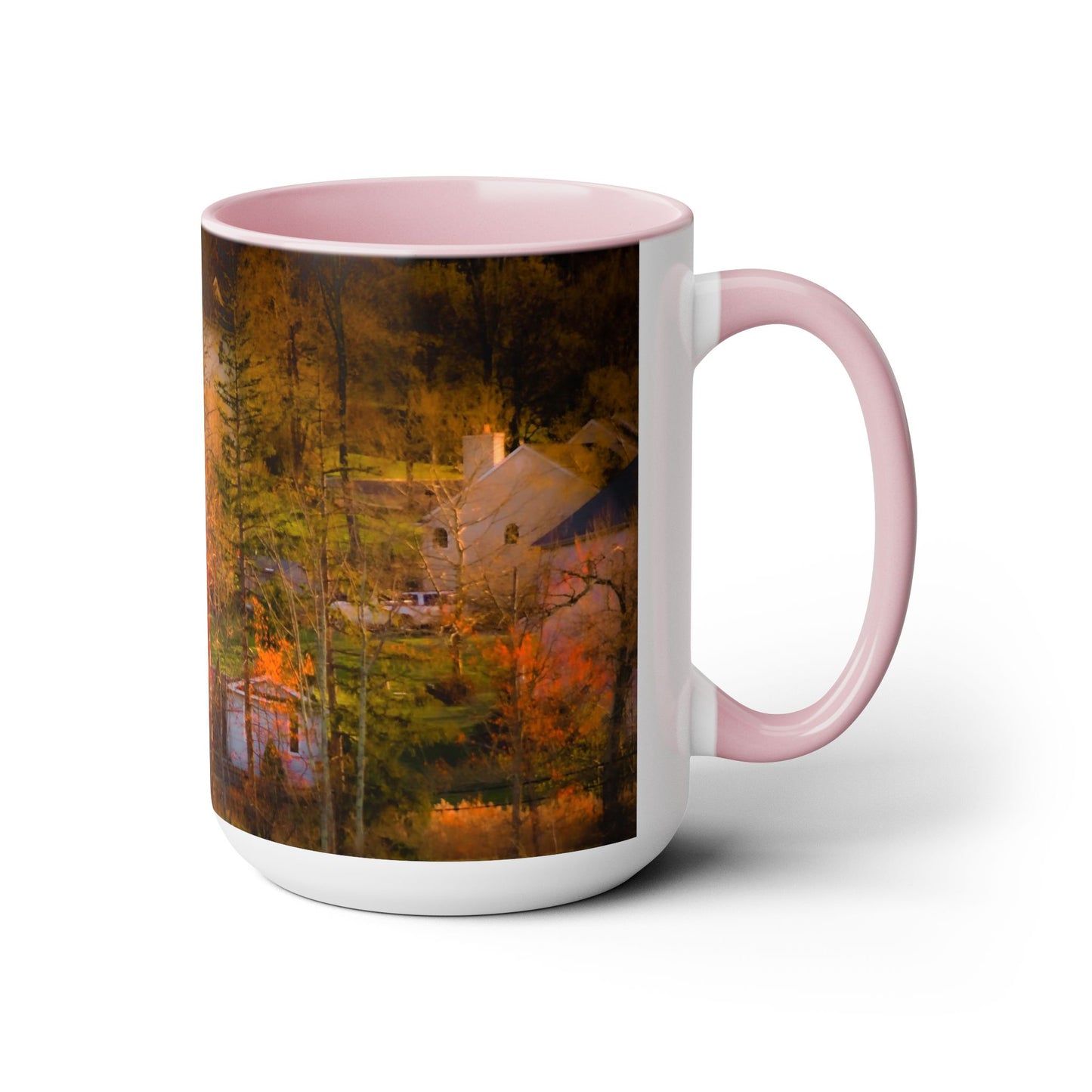 Two Tones, 15oz Ceramic Coffe Mug with Elegant High-Res, Full Color Natural Landscape Image.