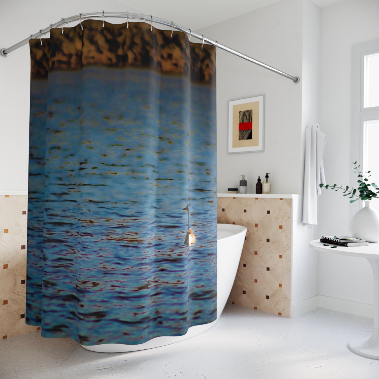 Shower Curtain Printed With Exclusive, High-Res, Full Color Beautiful Image.