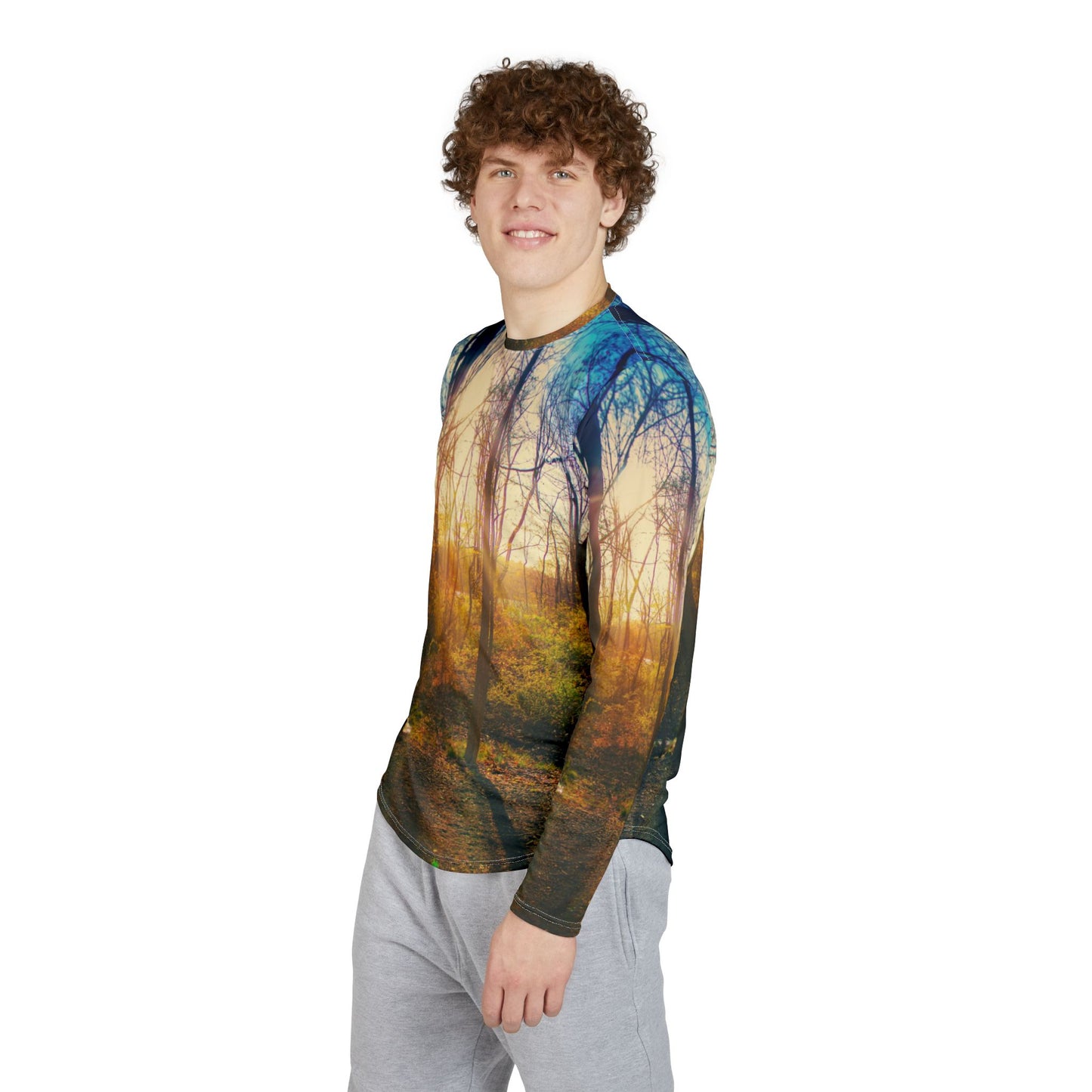 Sunlit Forest Long Sleeve Shirt — Men's UV Protection Nature AOP
