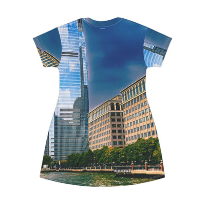 Cristal Building Cityscape Dress — New Jersey Urban Riverfront Skyline