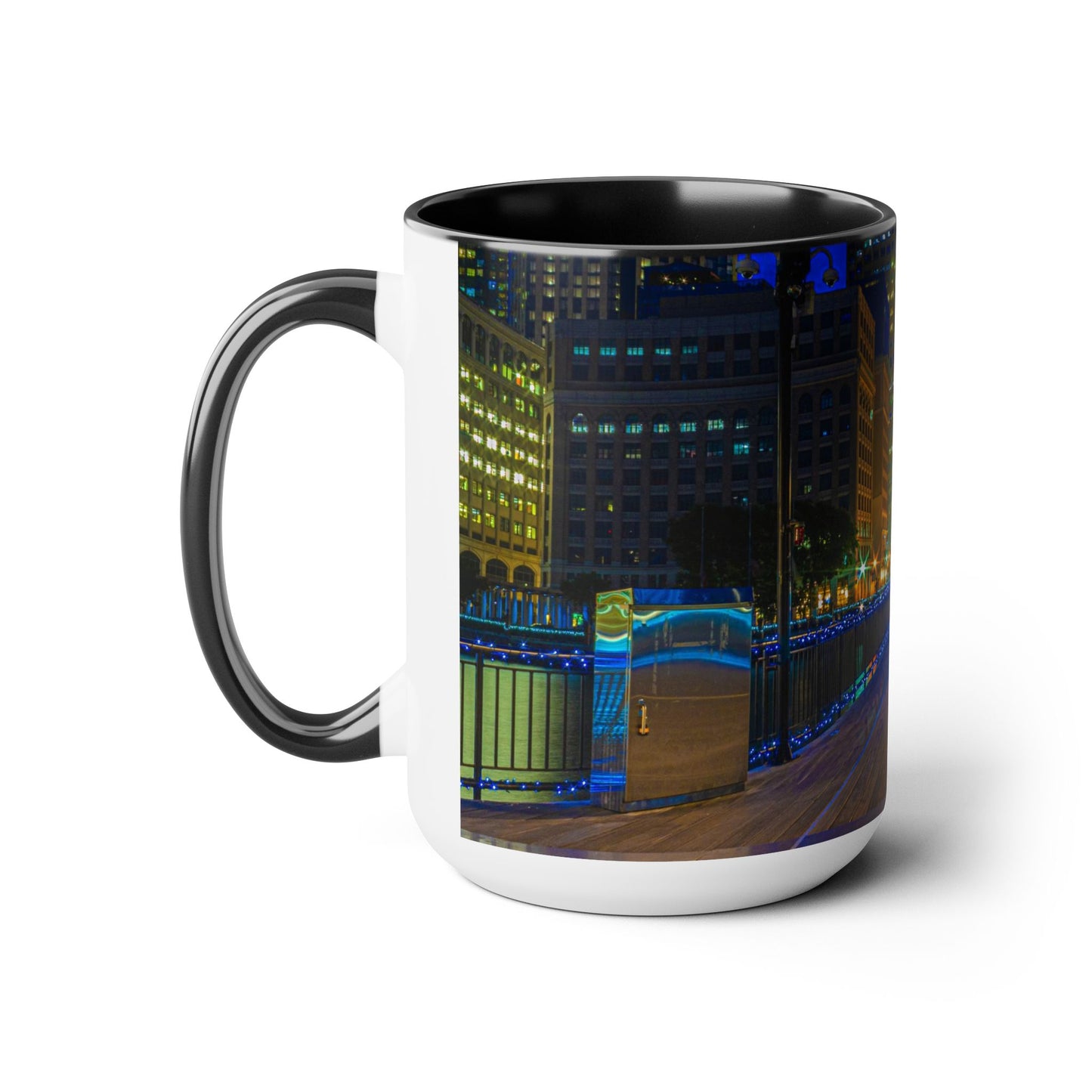 Two Tone, 15oz Ceramic Coffee Mug, Printed with a High-Res Beautiful Urban Landscape from Exchange Place, New Jersey.