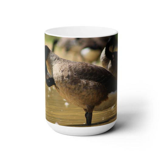 Elegant 15oz Ceramic Coffee Mug printed with a beautiful wild duck image.