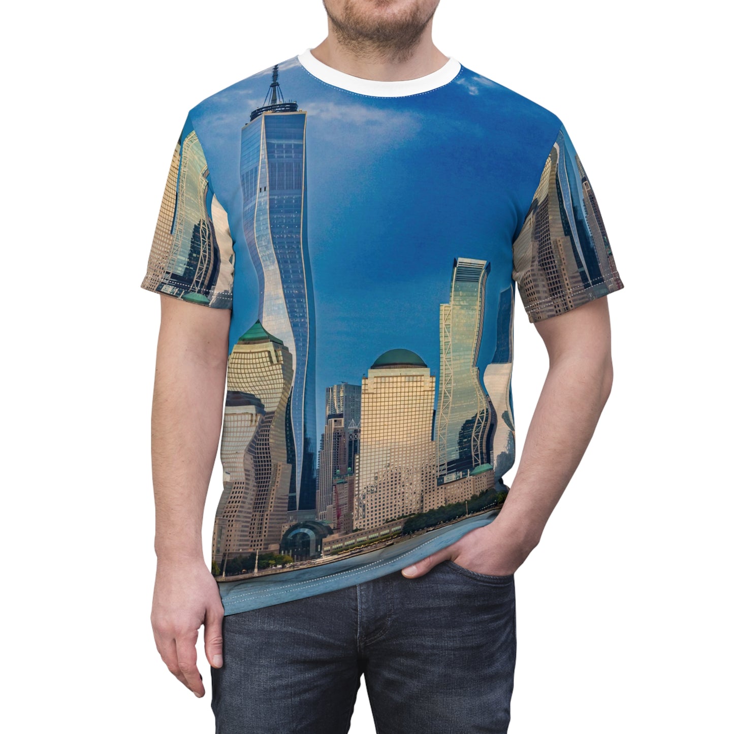 City Skyline All-Over Print Tee — Modern Urban Skyscraper Design