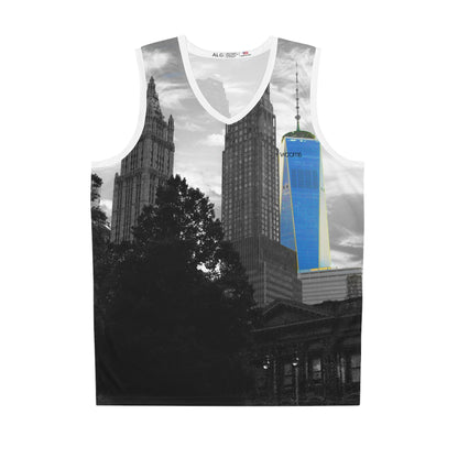 Lower Manhattan Basketball Jersey — One World Trade Center Skyline