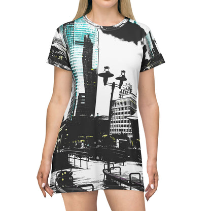 Cityscape Print Dress — Urban Skyline