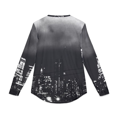 Men’s Long Sleeve Shirt – Black and White New York Night City Skyline