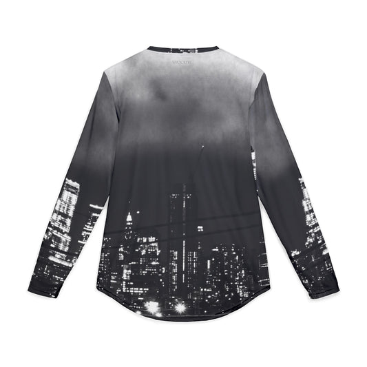 Men’s Long Sleeve Shirt – Black and White New York Night City Skyline
